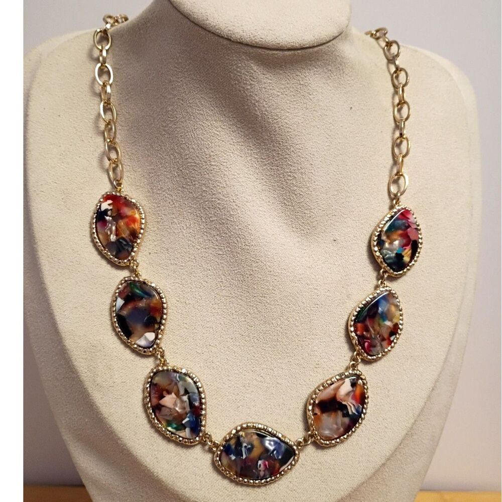Sugarfix by Baublebar Gold Tone Necklace Colorful Stones Gems Embedded In Resin
